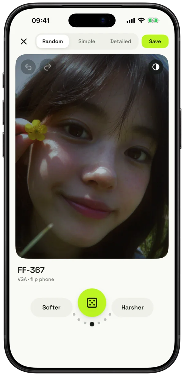 KAO on iPhone: rolling a random camera in the Creator.